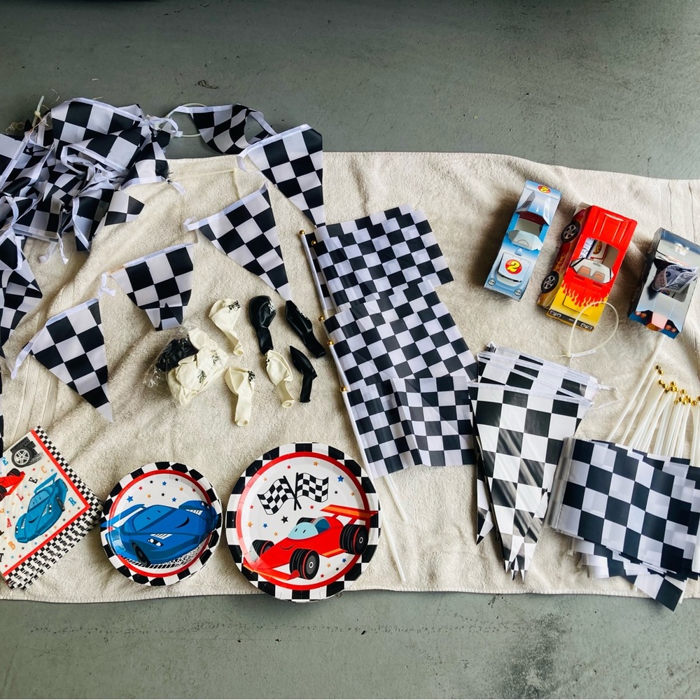 Party decorations ….Set of racing/hot rod party decorations